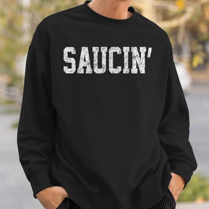 Saucin Urban Hip Hop Rap Distressed Retro Sweatshirt Gifts for Him