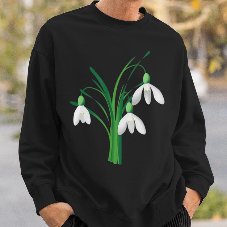 Schwarzes Sweatshirt mit Schneeglöckchen-Design, Frühlingsmode Geschenke für Ihn