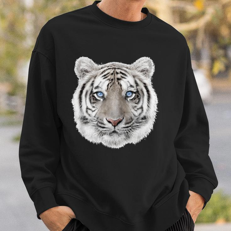 Schwarzes Sweatshirt mit Weißem Tiger-Gesicht, Tiermotiv Tee Geschenke für Ihn
