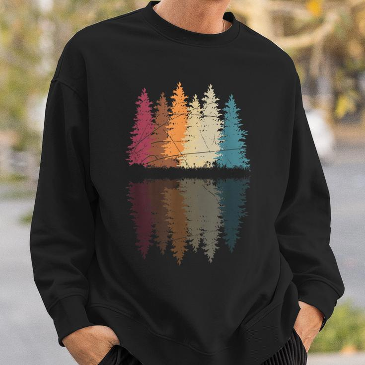Schwarzes Sweatshirt Waldspiegelung, Aquarell Design Geschenke für Ihn