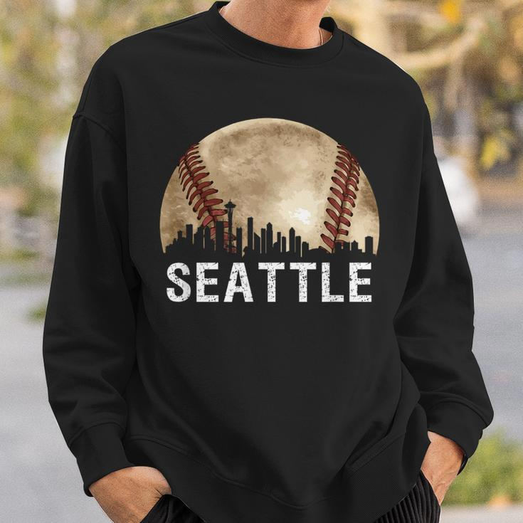 Seattle Skyline City Vintage Baseball Lover Sweatshirt Gifts for Him