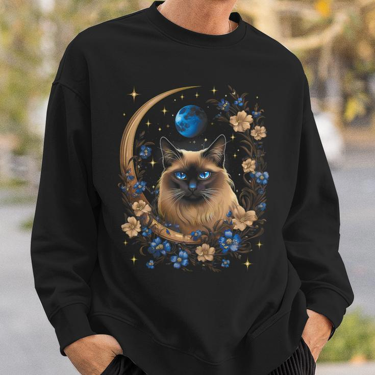 Siamese Cat Moon Surrounded By Flowers Sweatshirt Gifts for Him