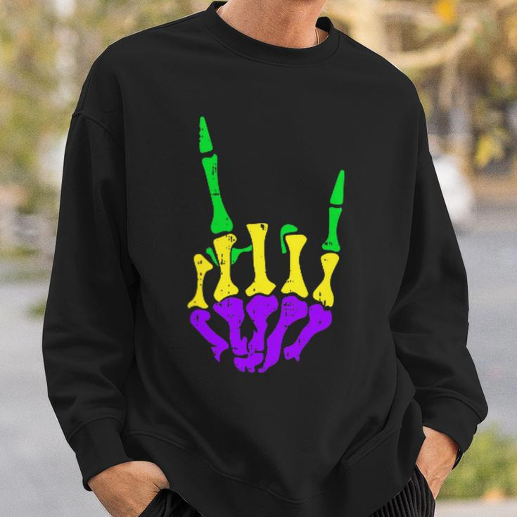 Skeleton Rock Hand Pocket Mardi Gras Bones Music Lover Band Sweatshirt Gifts for Him