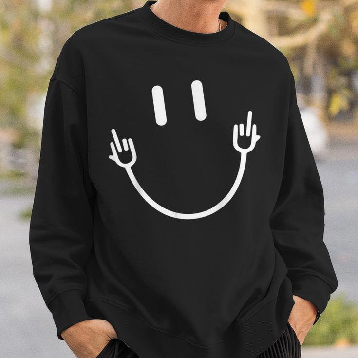 Smile Face Middle Finger Sarcasm Meme Quote Sweatshirt Gifts for Him
