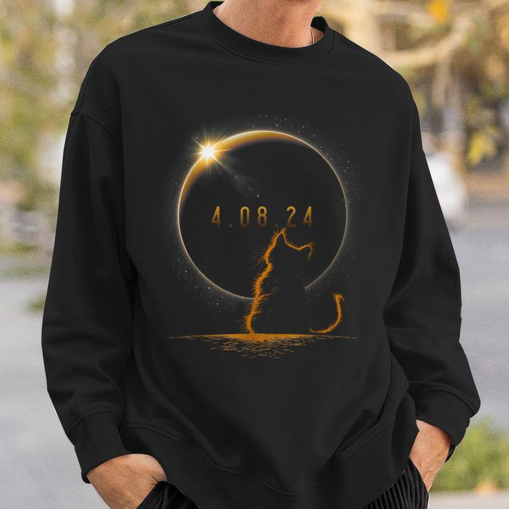 Solar Cat Eclipse View Totality April 8 2024 Astronomy Cat Sweatshirt Gifts for Him