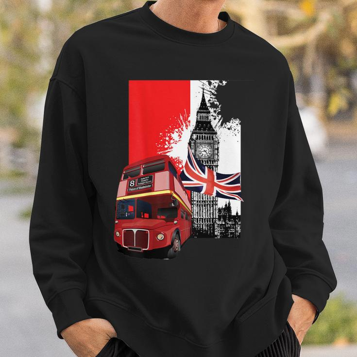 Souvenir London City Bus Vintage Uk Flag British Sweatshirt Gifts for Him