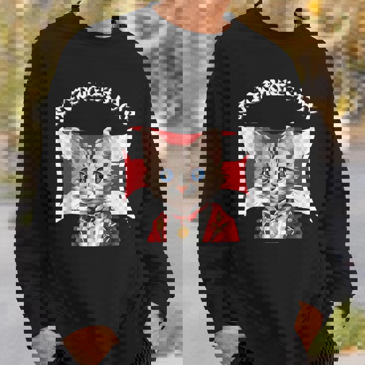 St Georges Day British Cat With English Flag Sweatshirt Gifts for Him
