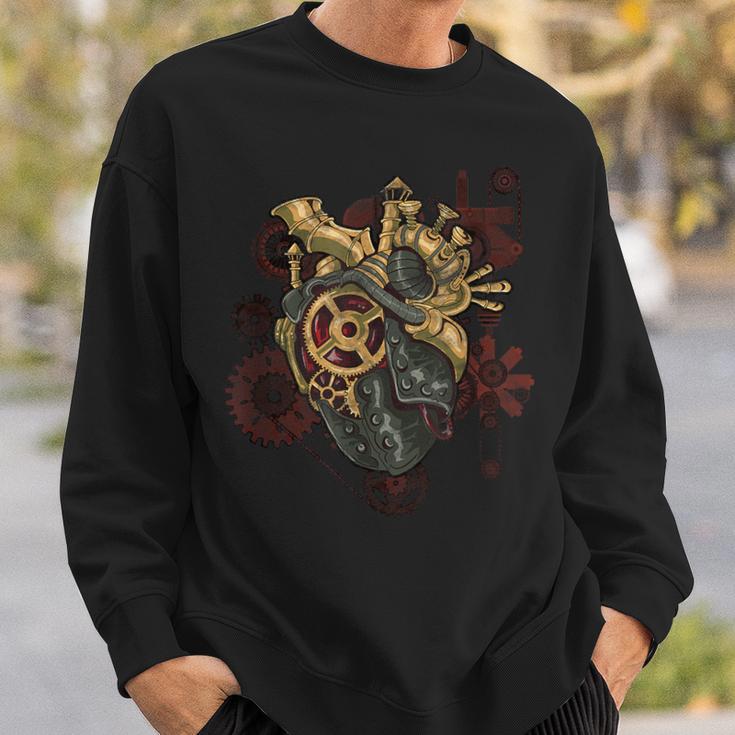 Steampunk Heart Robot Cosplay Scifi Mechanical Gears Anatomy Sweatshirt Gifts for Him