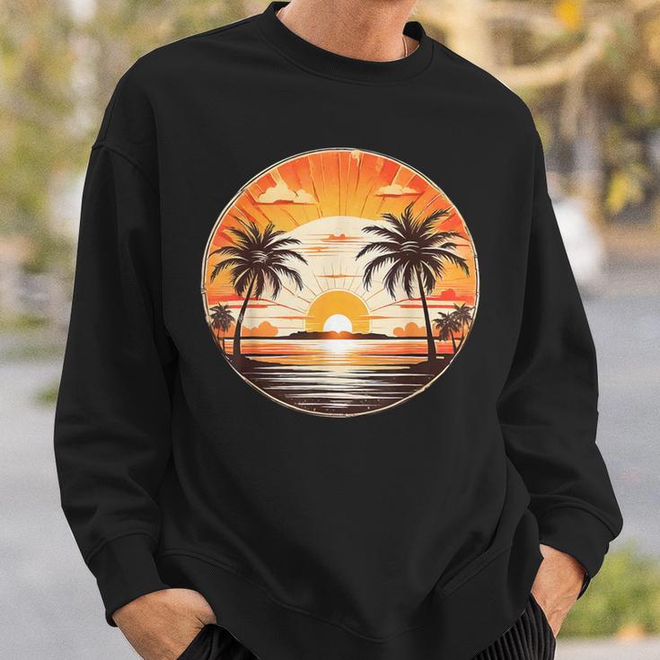 Summer Retros Vintage Sunset Palm-Trees Sea Beach Cute Scene Sweatshirt Gifts for Him