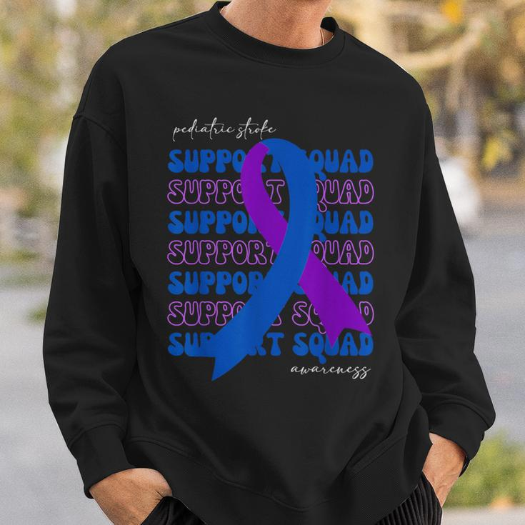 Support Squad Pediatric Stroke Awareness Purple Blue Ribbon Sweatshirt Gifts for Him