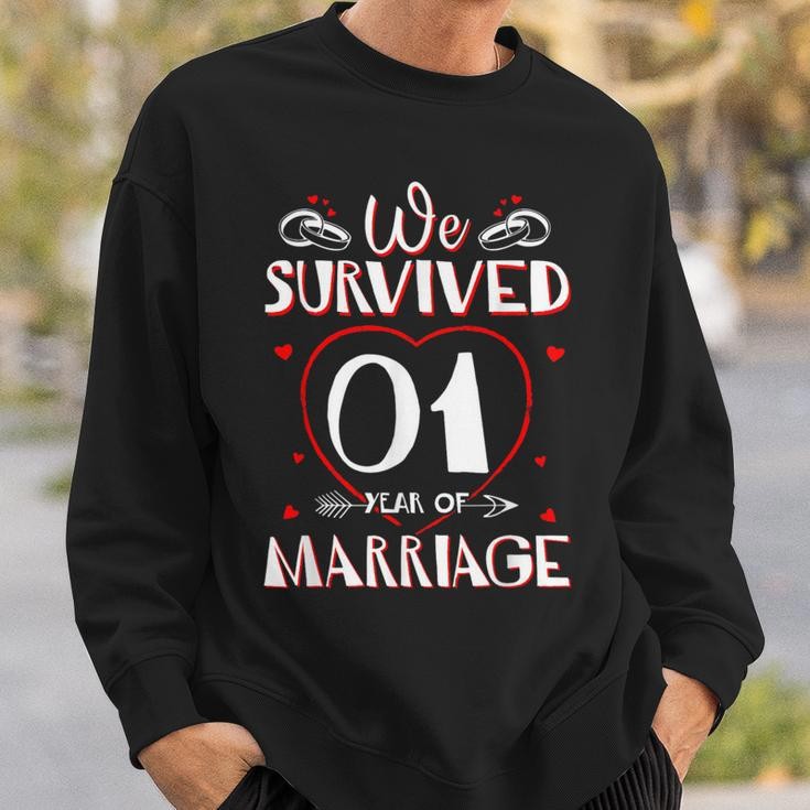 We Survived 1 Year Of Marriage Couple 1St Anniversary Sweatshirt Gifts for Him