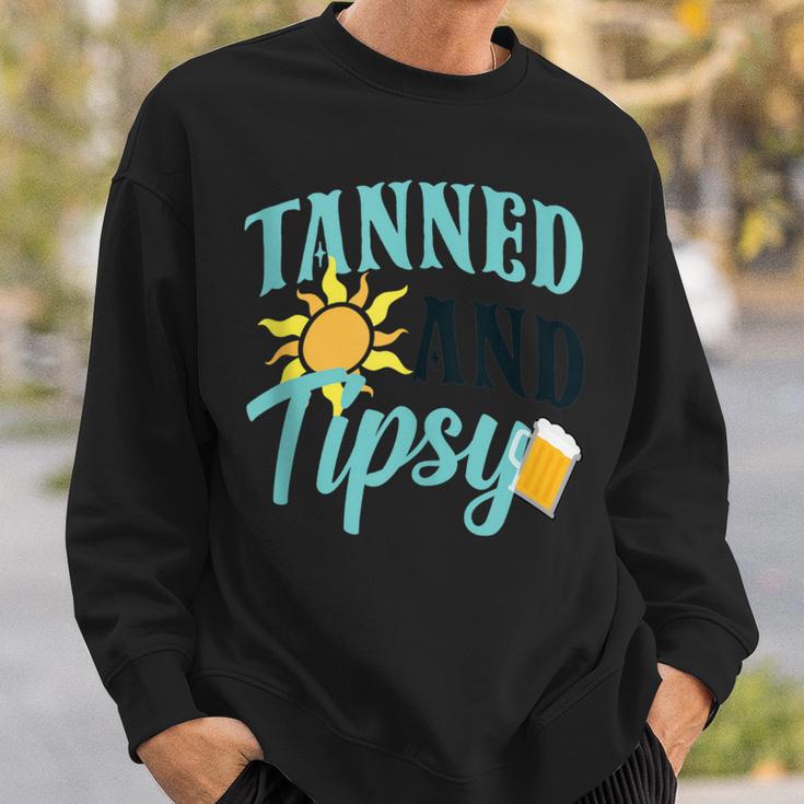 Tanned And Tipsy Vacation Quote Sweatshirt Gifts for Him