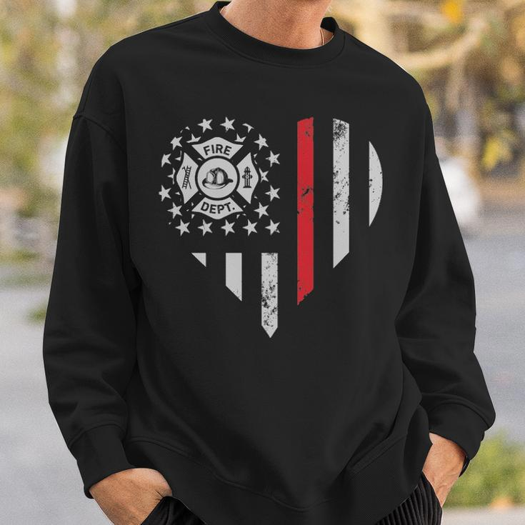 Thin Red Line Firefighter Love American Flag Heart Sweatshirt Gifts for Him
