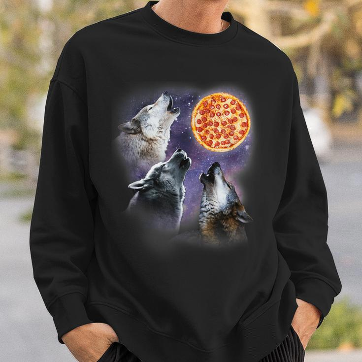 Three Wolf With Pizza Moon Vintage Wolf Lover Sweatshirt Gifts for Him
