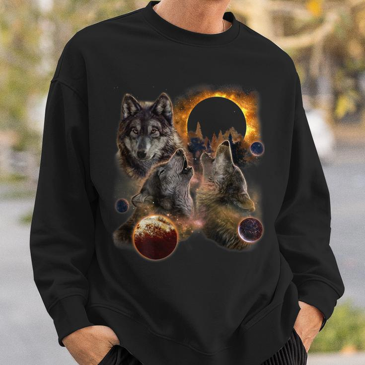 Three Wolf Solar Eclipse Moon Sweatshirt Gifts for Him