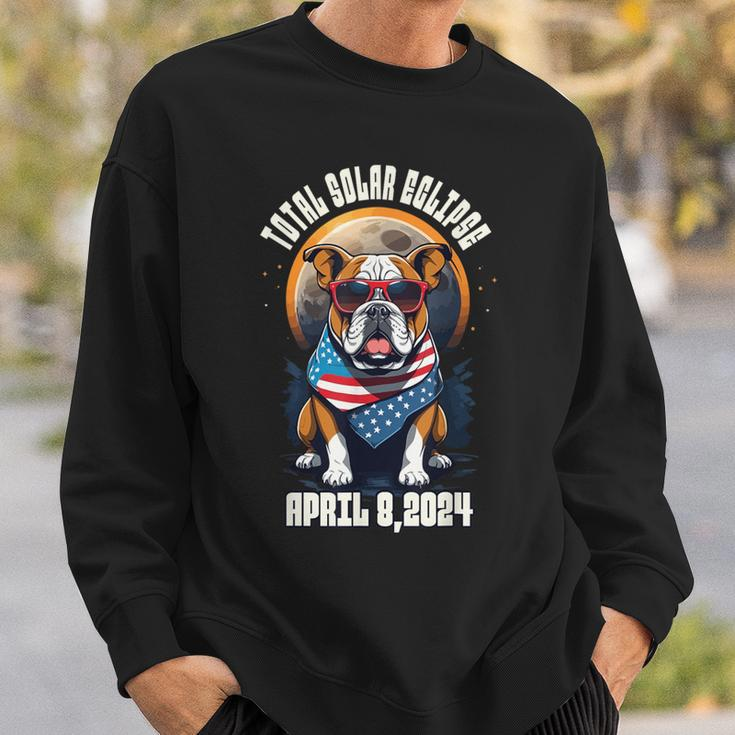 Total Solar Eclipse 2024 Frenchie Bulldog Dad Usa Flag Sweatshirt Gifts for Him