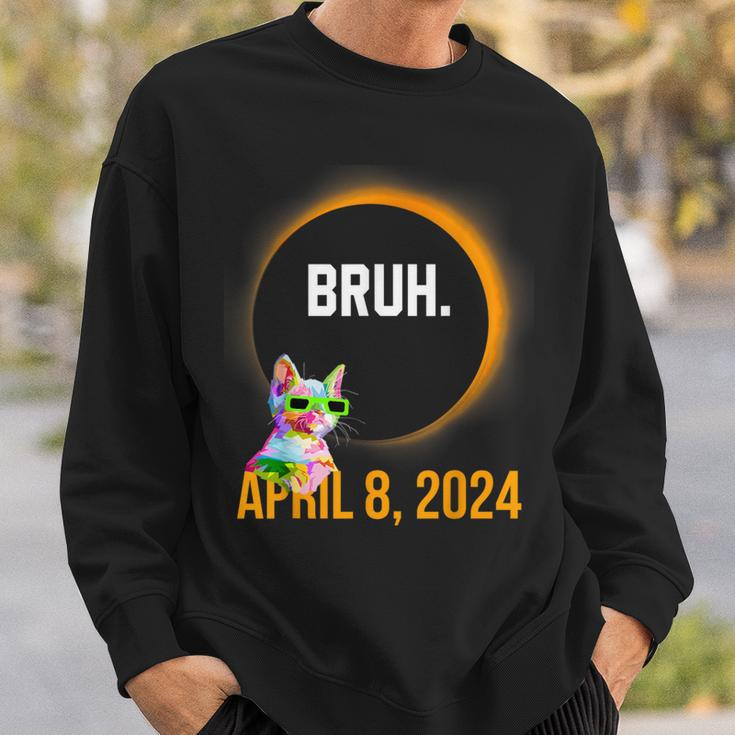 Total Solar Eclipse 2024 Cat Saying Bruh Meme Sweatshirt Gifts for Him