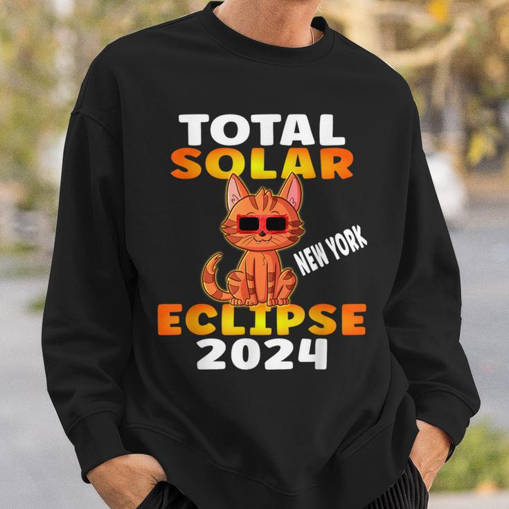 Total Solar Eclipse 2024 New York Tabby Cat Wearing Glasses Sweatshirt Gifts for Him