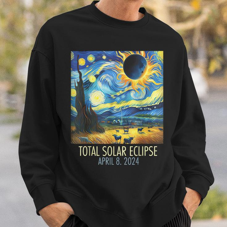 Total Solar Eclipse 2024 Starry Night Painting Van Gogh Sweatshirt Gifts for Him