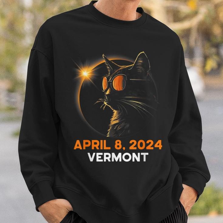 Total Solar Eclipse 2024 Vermont Cat Lover Wearing Glasses Sweatshirt Gifts for Him