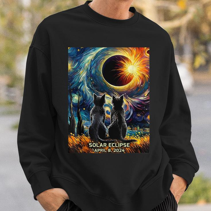 Total Solar Eclipse April 8 2024 Van Gogh Cat Lovers Sweatshirt Gifts for Him