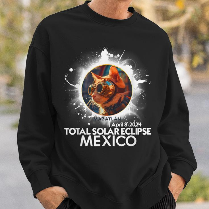 Total Solar Eclipse Mazatlan Mexico 2024 Astronomy Cat Sweatshirt Gifts for Him
