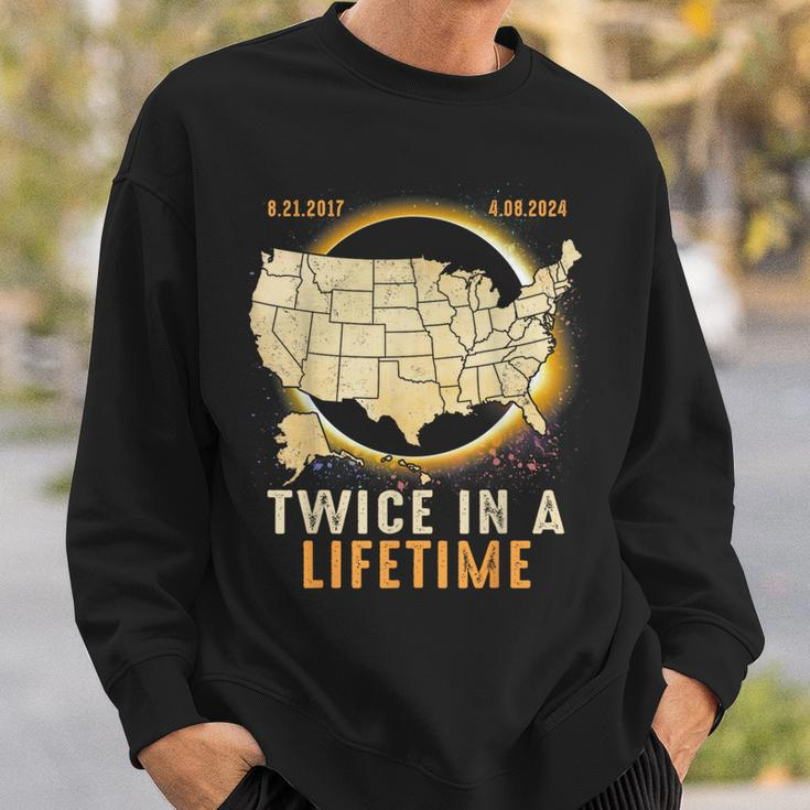 Total Solar Eclipse Twice In A Lifetime 2024 Usa Map Sweatshirt Gifts for Him