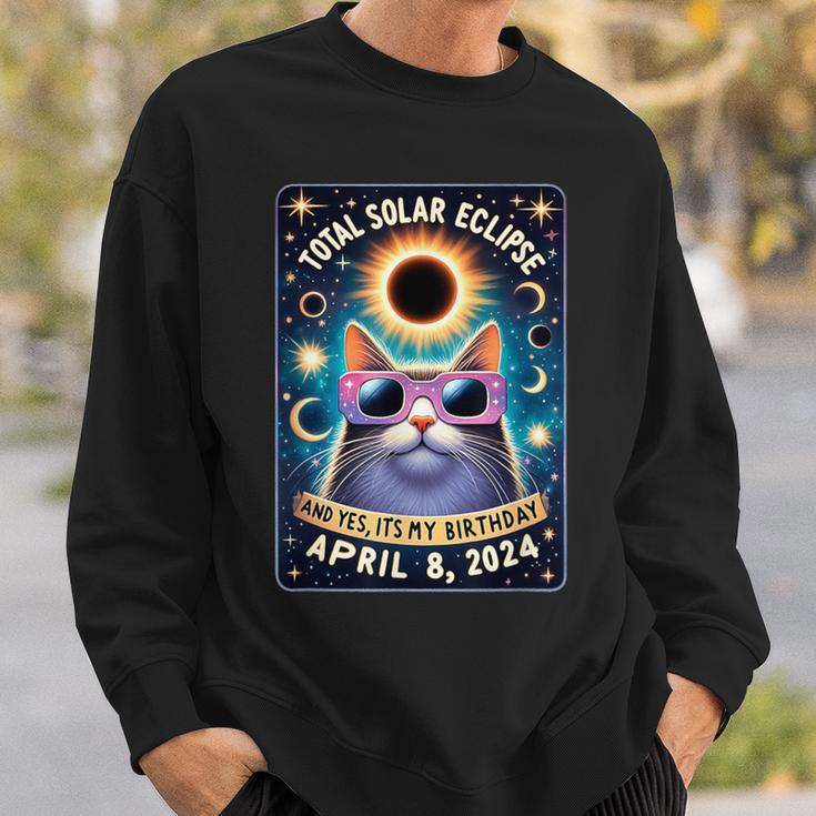 Total Solar Eclipse Yes It's My Birthday April 8 2024 Cat Sweatshirt Gifts for Him