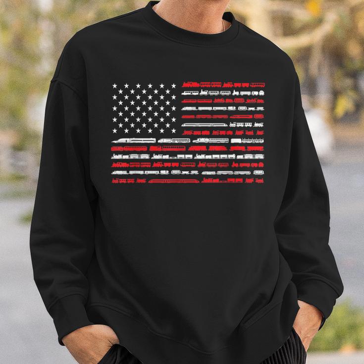 Train Railroad American Flag Vintage Locomotive Sweatshirt Gifts for Him