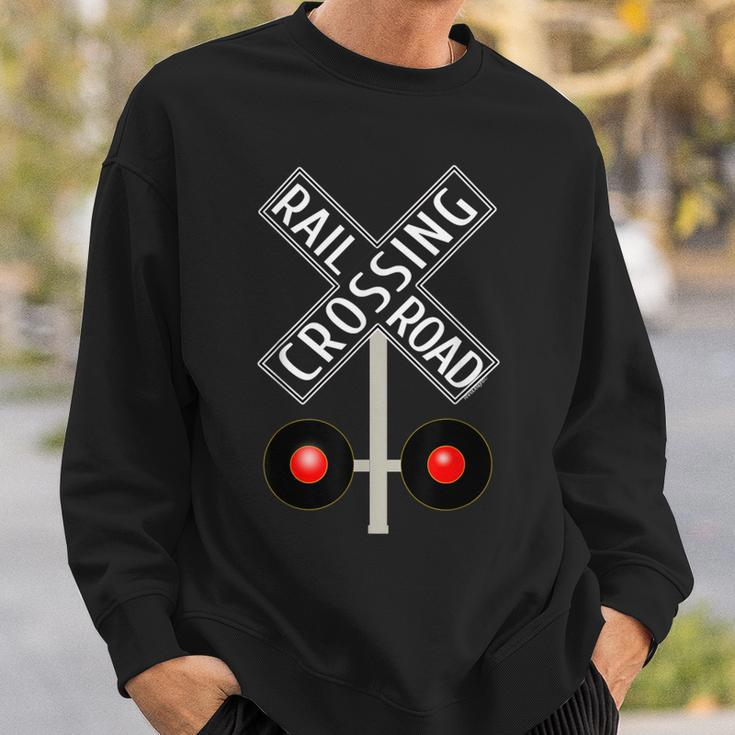 Train Railroad Crossing With Lights Road Sign Sweatshirt Gifts for Him