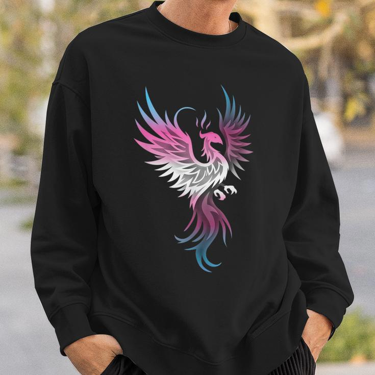 Transgender Phoenix Bird Trans Pride Flag Rising From Ashes Sweatshirt Gifts for Him