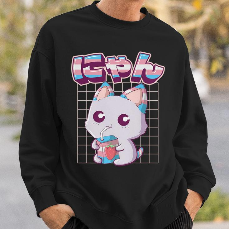 Transgender Pride Kawaii Cat Strawberry Milk Trans Flag Sweatshirt Gifts for Him