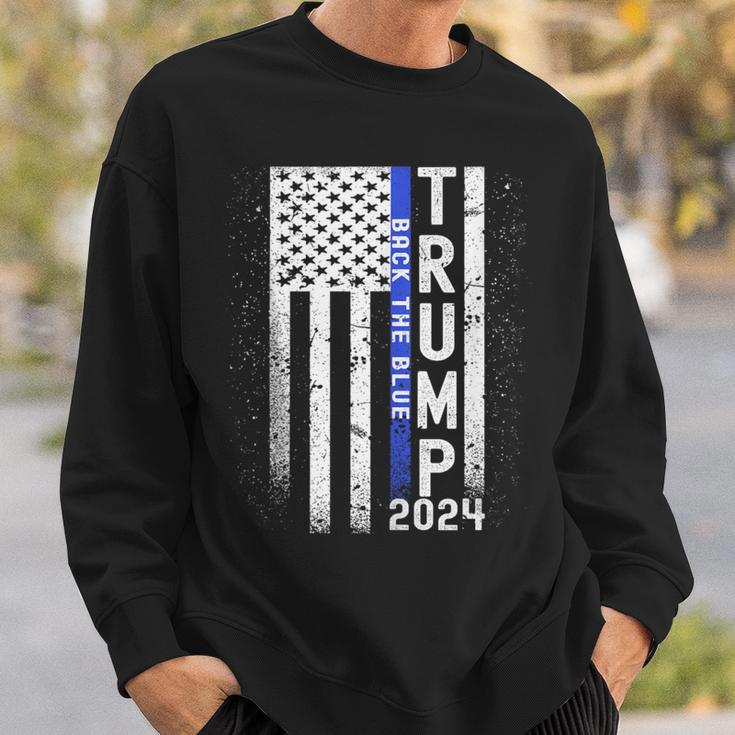 Trump 2024 Back The Blue American Flag Blue Line 4Th Of July Sweatshirt Gifts for Him