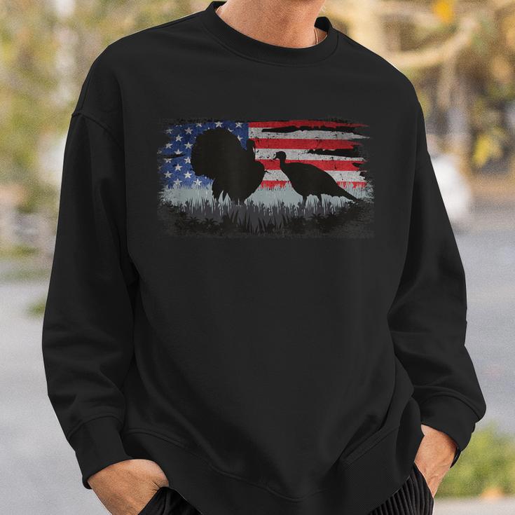 Turkey Hunter Fun Turkey Hunting Patriotic Usa Flag Sweatshirt Gifts for Him