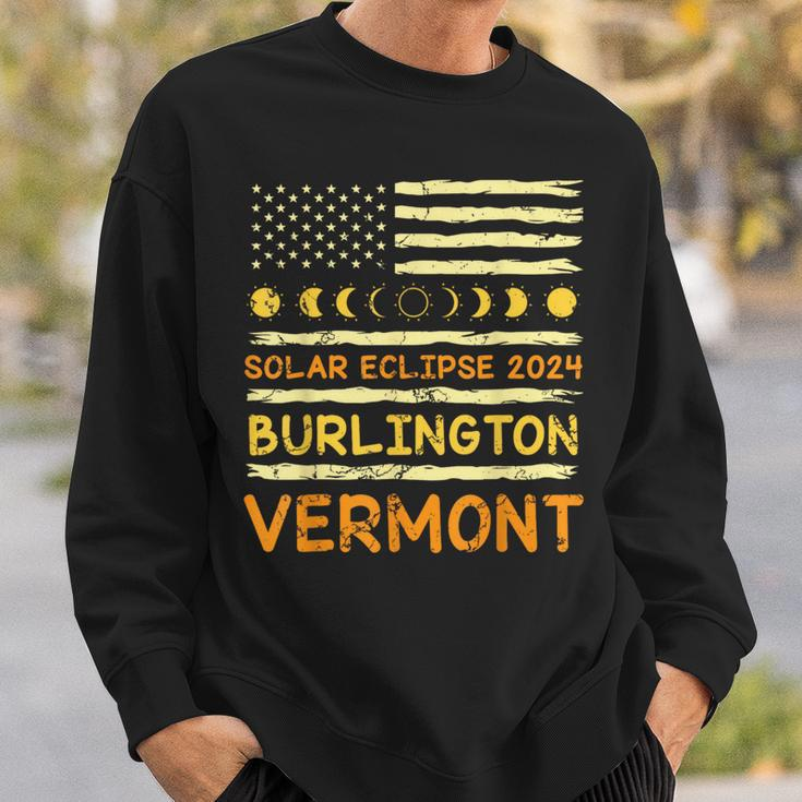 Us Flag American Total Solar Eclipse 2024 Burlington Vermont Sweatshirt Gifts for Him