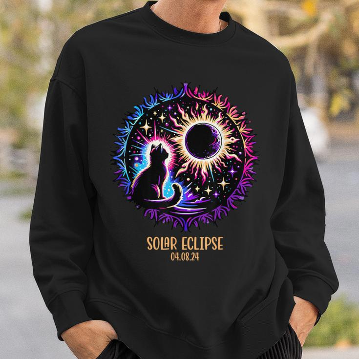 View Totality April 8 2024 Astronomy Cat Lover Solar Eclipse Sweatshirt Gifts for Him