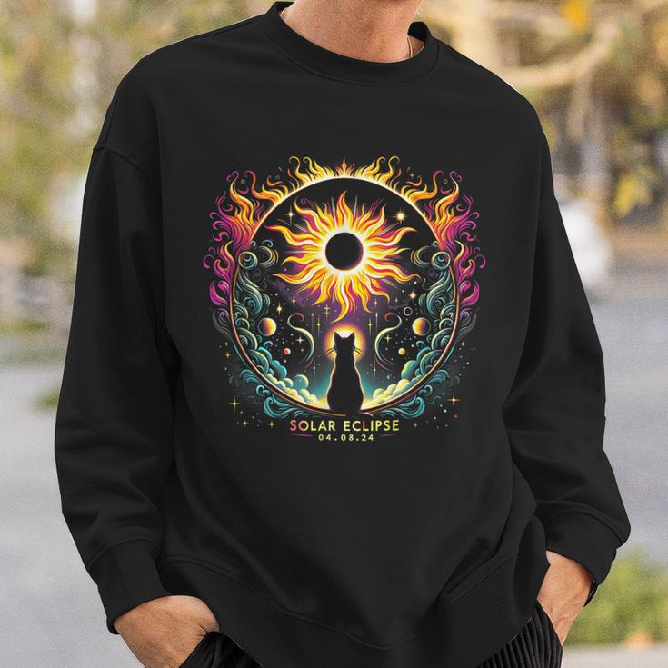 View Totality April 8 2024 Solar Eclipse Cat Lover Astronomy Sweatshirt Gifts for Him