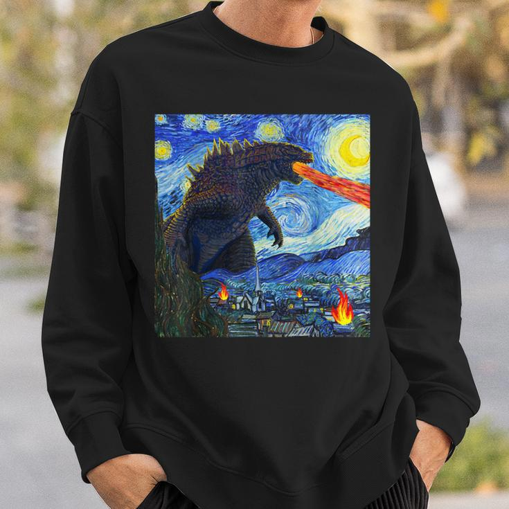Vintage Japanese Monster Kaiju In Van Gogh Starry Night Sweatshirt Gifts for Him
