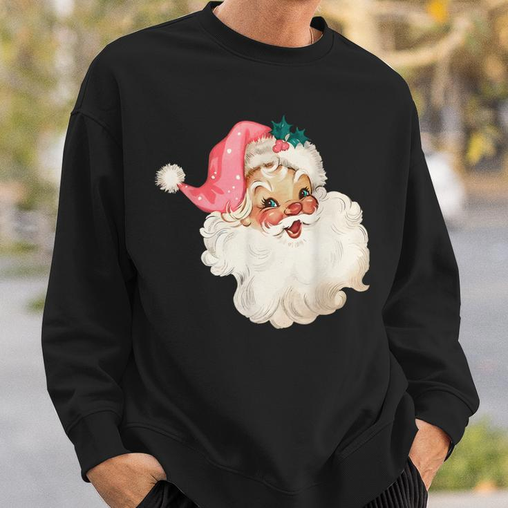 Vintage Pink Santa Claus Water Color Pink Christmas Sweatshirt Gifts for Him