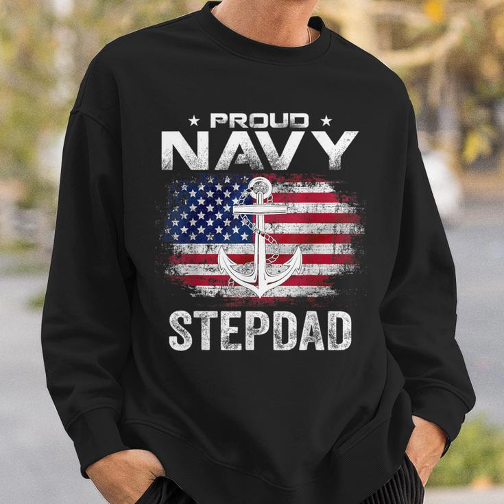 Vintage Proud Navy Stepdad With American Flag Veteran Sweatshirt Gifts for Him