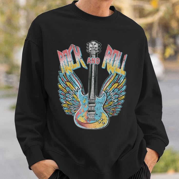 Vintage Retro 80S Rock & Roll Music Electric Guitar Wings Sweatshirt Gifts for Him