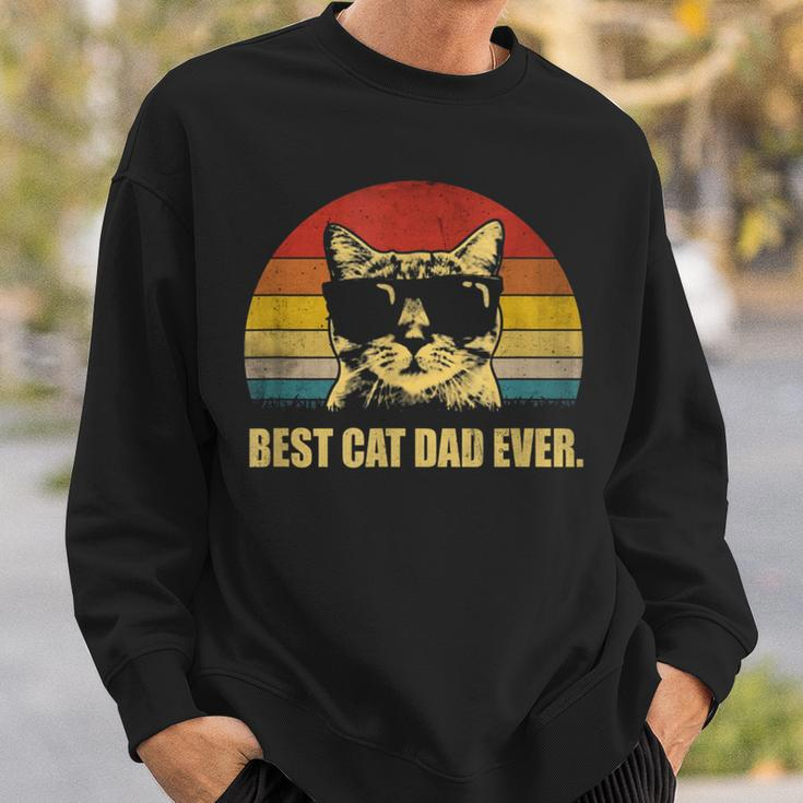 Vintage Retro Best Cat Dad Ever Bump Fit Father's Day Sweatshirt Gifts for Him