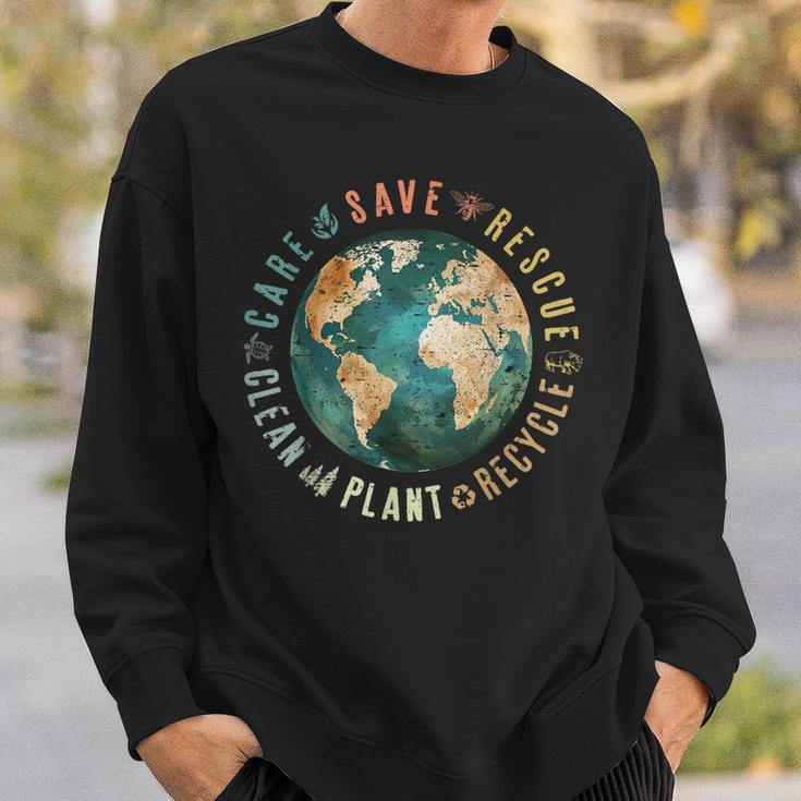 Vintage Save Bees Rescue Animals Recycle Plastic Earth Day Sweatshirt Gifts for Him