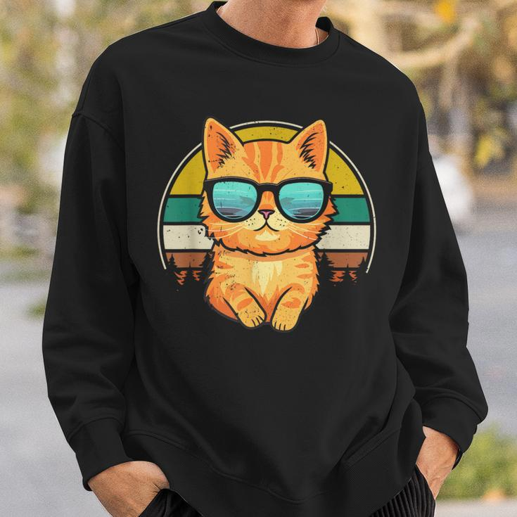 Vintage Style Orange Tabby Cat Friendly Wearing Sunglasses Sweatshirt Gifts for Him