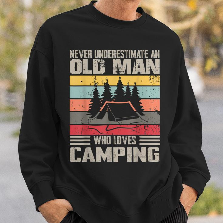 Vintage Never Underestimate An Old Man Who Loves Camping Sweatshirt Gifts for Him
