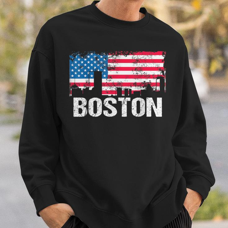 Vintage Us Flag American City Skyline Boston Massachusetts Sweatshirt Gifts for Him