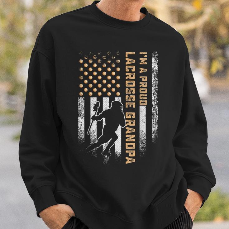 Vintage Usa American Flag I'm A Proud Lacrosse Grandpa Lax Sweatshirt Gifts for Him