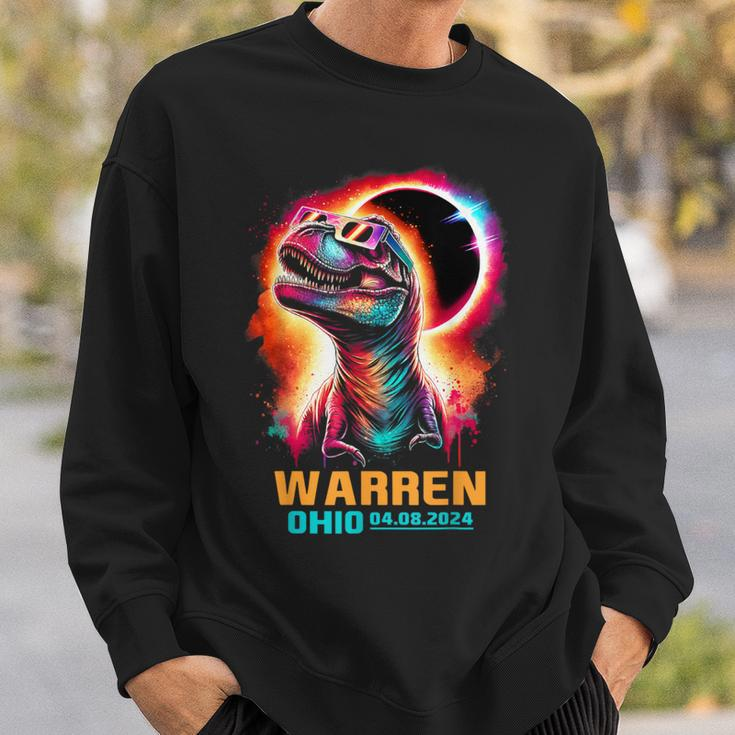 Warren Ohio Total Solar Eclipse 2024Rex Dinosaur Colorful Sweatshirt Gifts for Him