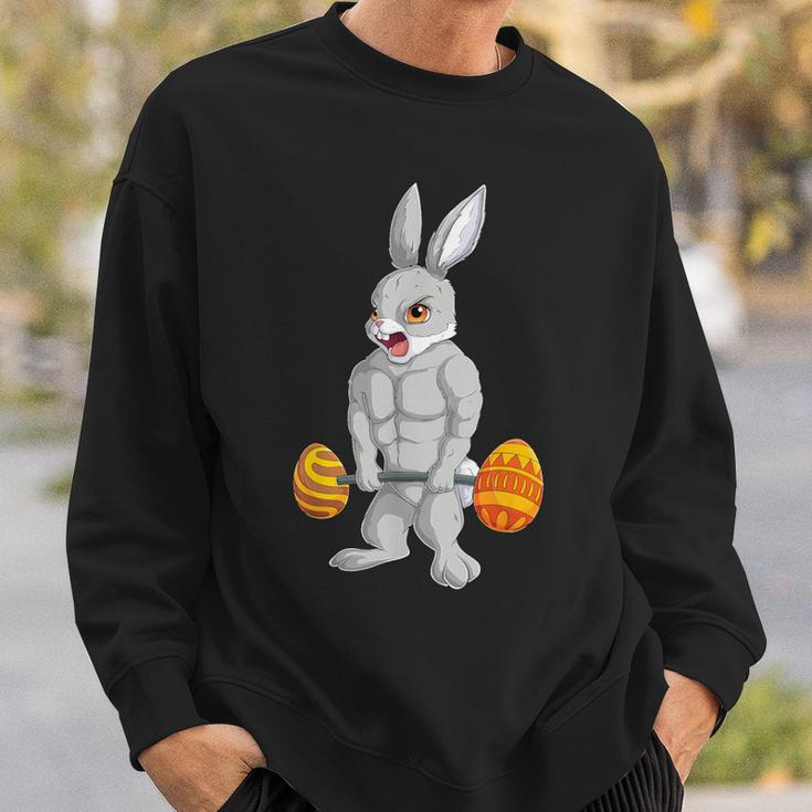 Weightlifting Fitness Gym Happy Easter Bunny Lifting Eggs Sweatshirt Gifts for Him