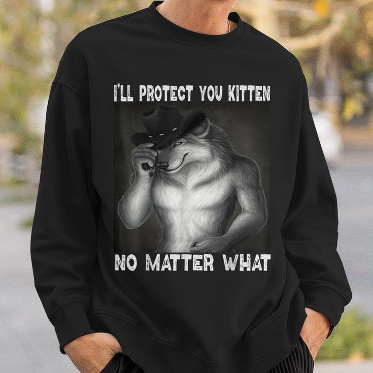 Werewolf Ripping Off Alpha Wolf Meme I'll Protect You Kitten Sweatshirt Gifts for Him